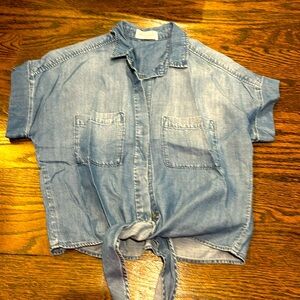 Bella Dahl denim cropped blouse with front tie